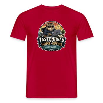 Tastenheld im Home-Office – Lustiges Büro Motiv - Männer T-Shirt - Rot - Vorne - AI Model Male 178 dark (178cm)