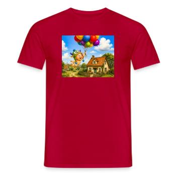 Bébé ballon au-dessus de la maison douillette - T-shirt homme - rouge - Devant - AI Model Male 178 dark (178cm)
