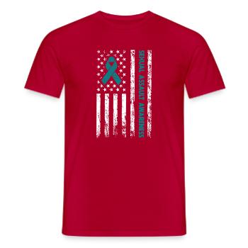 Teal Ribbon Sexual Assault Awareness American flag - Men's T-Shirt - red - Front - AI Model Male 178 dark (178cm)