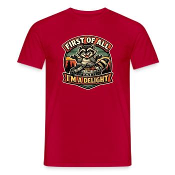 Forest animal Raccoon: I am a joy - Men's T-Shirt - red - Front - AI Model Male 178 dark (178cm)