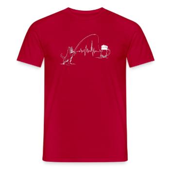 Heartbeat Fishing Beer Cat ECG Fisherman - Men's T-Shirt - red - Front - AI Model Male 178 dark (178cm)