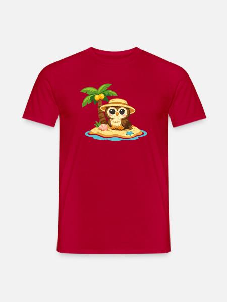 Eule im Inselparadies mit Strohhut - Männer T-Shirt - Rot