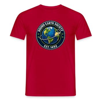 Round Earth Society Globe Tee - Men's T-Shirt - red - Front - AI Model Male 178 dark (178cm)