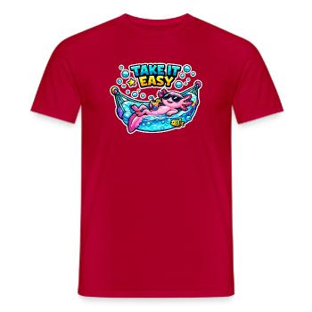 Take It Easy Mermaid Hammock Axolotl - Men's T-Shirt - red - Front - AI Model Male 178 dark (178cm)