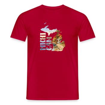 Michigan Watercolor Map Design - Men's T-Shirt - red - Front - AI Model Male 178 dark (178cm)