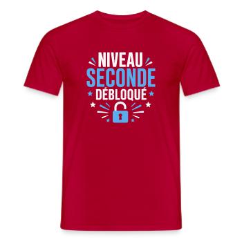 Niveau Seconde Débloqué - T-shirt homme - rouge - Devant - AI Model Male 178 dark (178cm)
