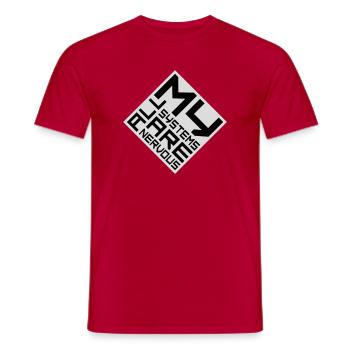 All My Systems Are Nervous Funny Fear Nerd Logo - Men's T-Shirt - red - Front - AI Model Male 178 dark (178cm)