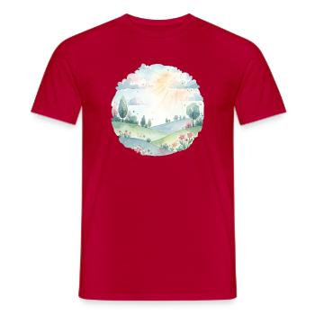 Watercolor Sunny Hills Landscape - Männer T-Shirt - Rot - Vorne - AI Model Male 178 dark (178cm)