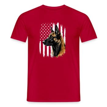 Chien malinois belge au drapeau patriotique américain - T-shirt homme - rouge - Devant - AI Model Male 178 dark (178cm)