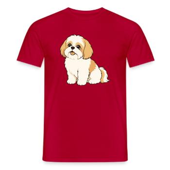 Cute Shih Tzu Illustration - Men's T-Shirt - red - Front - AI Model Male 178 dark (178cm)