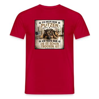 Hund beim Putzen Trockenprobe Shirt - Männer T-Shirt - Rot - Vorne - AI Model Male 178 dark (178cm)