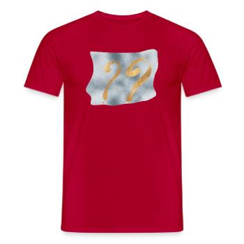 Points d’interrogation dorés sur fond bleu - T-shirt homme - rouge - Devant - AI Model Male 178 dark (178cm)