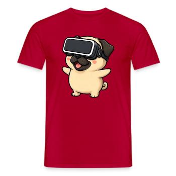 Cute Pug in Virtual Reality Gamer Cartoon - Men's T-Shirt - red - Front - AI Model Male 178 dark (178cm)