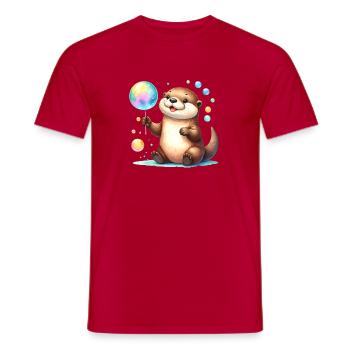 Kawaii Otter Playing with Soap Bubbles – Cute - Men's T-Shirt - red - Front - AI Model Male 178 dark (178cm)
