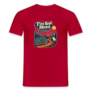 First Overnighter Fire Road Motel Off Road Cycling - Men's T-Shirt - red - Front - AI Model Male 178 dark (178cm)