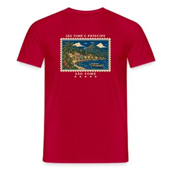 São Tomé und Príncipe São Tomé Vintage Reisemarke - Männer T-Shirt - Rot - Vorne - AI Model Male 178 dark (178cm)