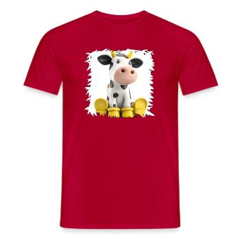Dessin animé La Vache aux Bottes Jaunes - T-shirt homme - rouge - Devant - AI Model Male 178 dark (178cm)
