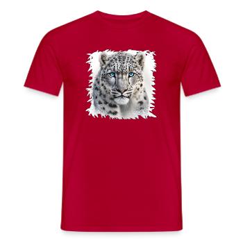 Schneeleopard mit blauen Augen - Männer T-Shirt - Rot - Vorne - AI Model Male 178 dark (178cm)