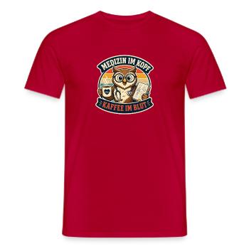 Medizin im Kopf – Kaffee im Blut - Männer T-Shirt - Rot - Vorne - AI Model Male 178 dark (178cm)