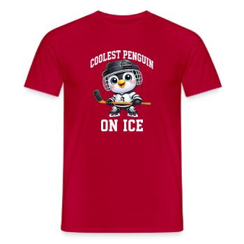 Cooler Pinguin Eishockey Spieler Cartoon - Männer T-Shirt - Rot - Vorne - AI Model Male 178 dark (178cm)