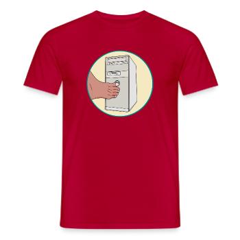 Retro 90s PC Power Button Toe Press Funny Tech - Men's T-Shirt - red - Front - AI Model Male 178 dark (178cm)