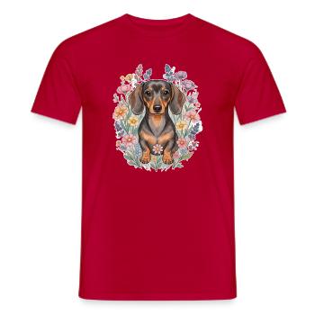Dackel Wildblumen Aquarell – Botanical Style - Männer T-Shirt - Rot - Vorne - AI Model Male 178 dark (178cm)
