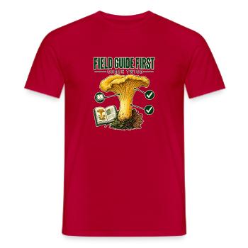 Débutant en cueillette de champignons, Guide de terrain First Chec - T-shirt homme - rouge - Devant - AI Model Male 178 dark (178cm)