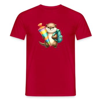 Petite loutre avec cône d’école et sacoche - T-shirt homme - rouge - Devant - AI Model Male 178 dark (178cm)