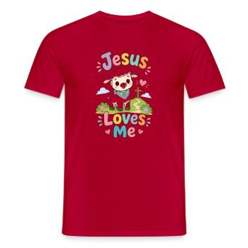 Le dessin animé de Jesus Lamb Love Me - T-shirt homme - rouge - Devant - AI Model Male 178 dark (178cm)