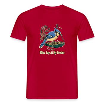 Blauhäher an meinem Futtersteller, Hinterhofvögel Vogelbeobachter - Männer T-Shirt - Rot - Vorne - AI Model Male 178 dark (178cm)