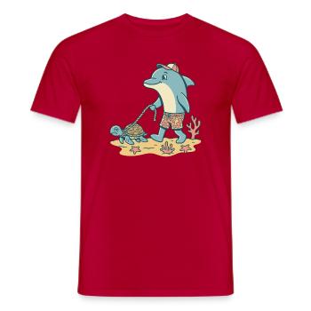 Dolphin walks turtle - Men's T-Shirt - red - Front - AI Model Male 178 dark (178cm)