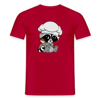 Snuggles der Waschbär als Bäcker - Männer T-Shirt - Rot - Vorne - AI Model Male 178 dark (178cm)