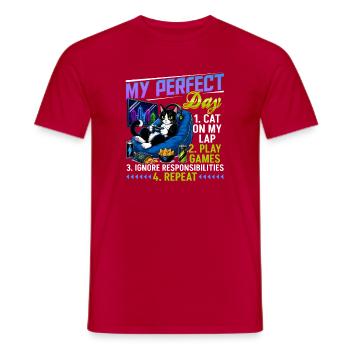 Gamer Gaming Cat Video Game - Männer T-Shirt - Rot - Vorne - AI Model Male 178 dark (178cm)