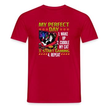 Gamer Gaming Cat Video Game - Männer T-Shirt - Rot - Vorne - AI Model Male 178 dark (178cm)