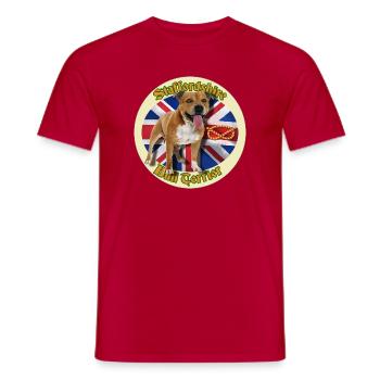 Red Staffie on English Flag Background - 014 - Men's T-Shirt - red - Front - AI Model Male 178 dark (178cm)