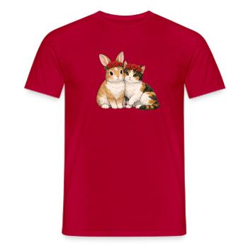 Kaninchen und Katze - Männer T-Shirt - Rot - Vorne - AI Model Male 178 dark (178cm)