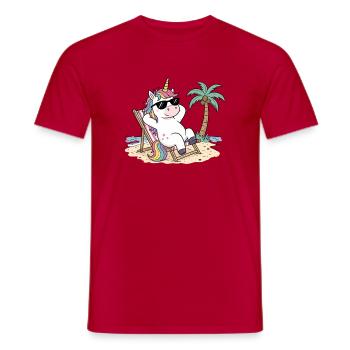 Einhorn am Strand - Männer T-Shirt - Rot - Vorne - AI Model Male 178 dark (178cm)