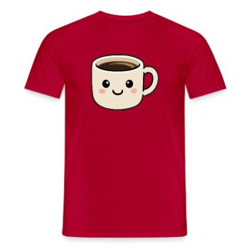Süßer lächelnder Kawaii-Kaffeetassen-Cartoon - Männer T-Shirt - Rot - Vorne - AI Model Male 178 dark (178cm)
