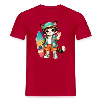 Kawaii tropical surfer cat - Men's T-Shirt - red - Front - AI Model Male 178 dark (178cm)