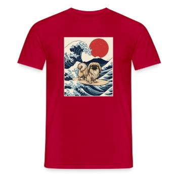 Pekingese Great Wave - Peke Dog Mom Dad Lap Dog - Men's T-Shirt - red - Front - AI Model Male 178 dark (178cm)