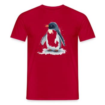 Watercolor penguin in the jump - Men's T-Shirt - red - Front - AI Model Male 178 dark (178cm)