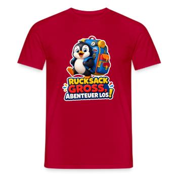 Pinguin Rucksack groß Abenteuer los Reise Humor - Männer T-Shirt - Rot - Vorne - AI Model Male 178 dark (178cm)