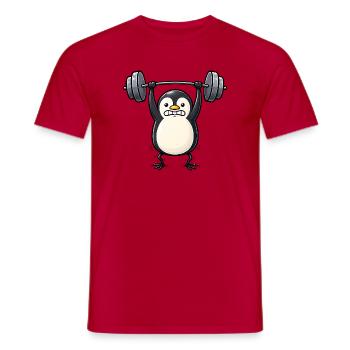 Penguin with dumbbell fitness bodybuilding - Men's T-Shirt - red - Front - AI Model Male 178 dark (178cm)