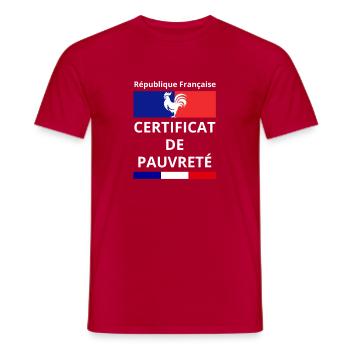 République Française Certificat de Pauvreté - T-shirt homme - rouge - Devant - AI Model Male 178 dark (178cm)