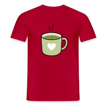 Tasse en forme de cœur au thé matcha Kawaii - T-shirt homme - rouge - Devant - AI Model Male 178 dark (178cm)
