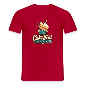 Funny Birthday Cake First Advice Later Office Part - Men's T-Shirt - red - Front - AI Model Male 178 dark (178cm)