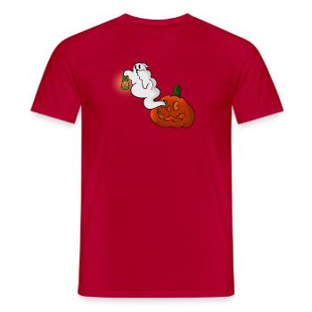 Ghost with lantern over pumpkin - Men's T-Shirt - red - Front - AI Model Male 178 dark (178cm)