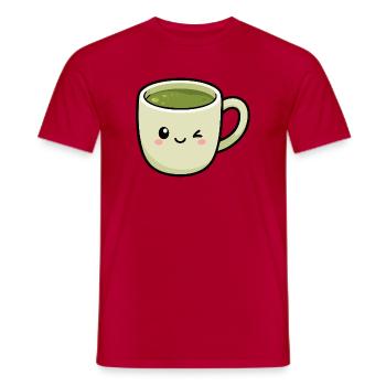 Kawaii Winking Matcha Green Tea Cup - Men's T-Shirt - red - Front - AI Model Male 178 dark (178cm)