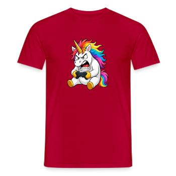 Funny Unicorn Gamer Rage Quit - Men's T-Shirt - red - Front - AI Model Male 178 dark (178cm)