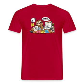 Montagsmotivation mit Faultier am Schreibtisch - Männer T-Shirt - Rot - Vorne - AI Model Male 178 dark (178cm)